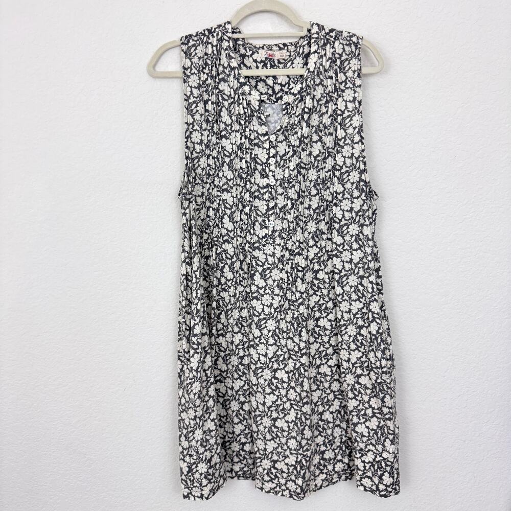 Faherty Womens Isha Mini Dress Size XL Linen Blend Pintuck Pleat Floral Gray